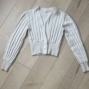 Wilfred Cropped Cream Ribbed V-Neck Button Cardigan